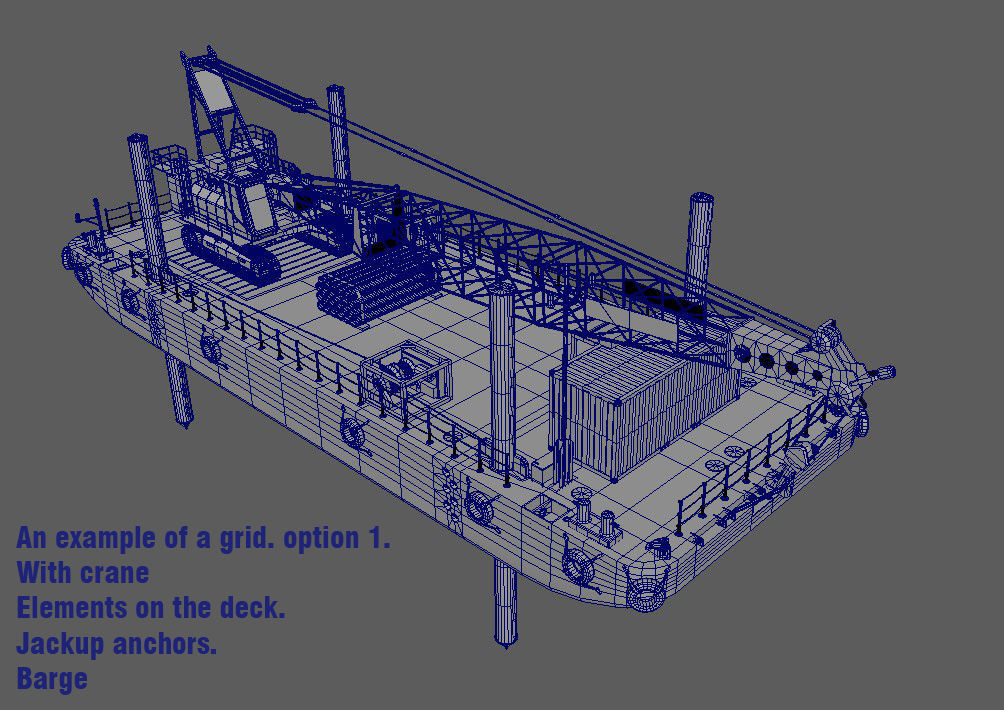 Pontoon  with jack-up and crane  3D model_9