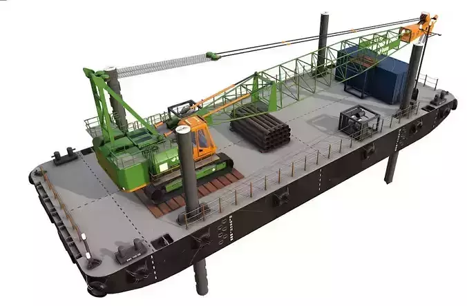  Pontoon  with jack-up and crane  3D model
