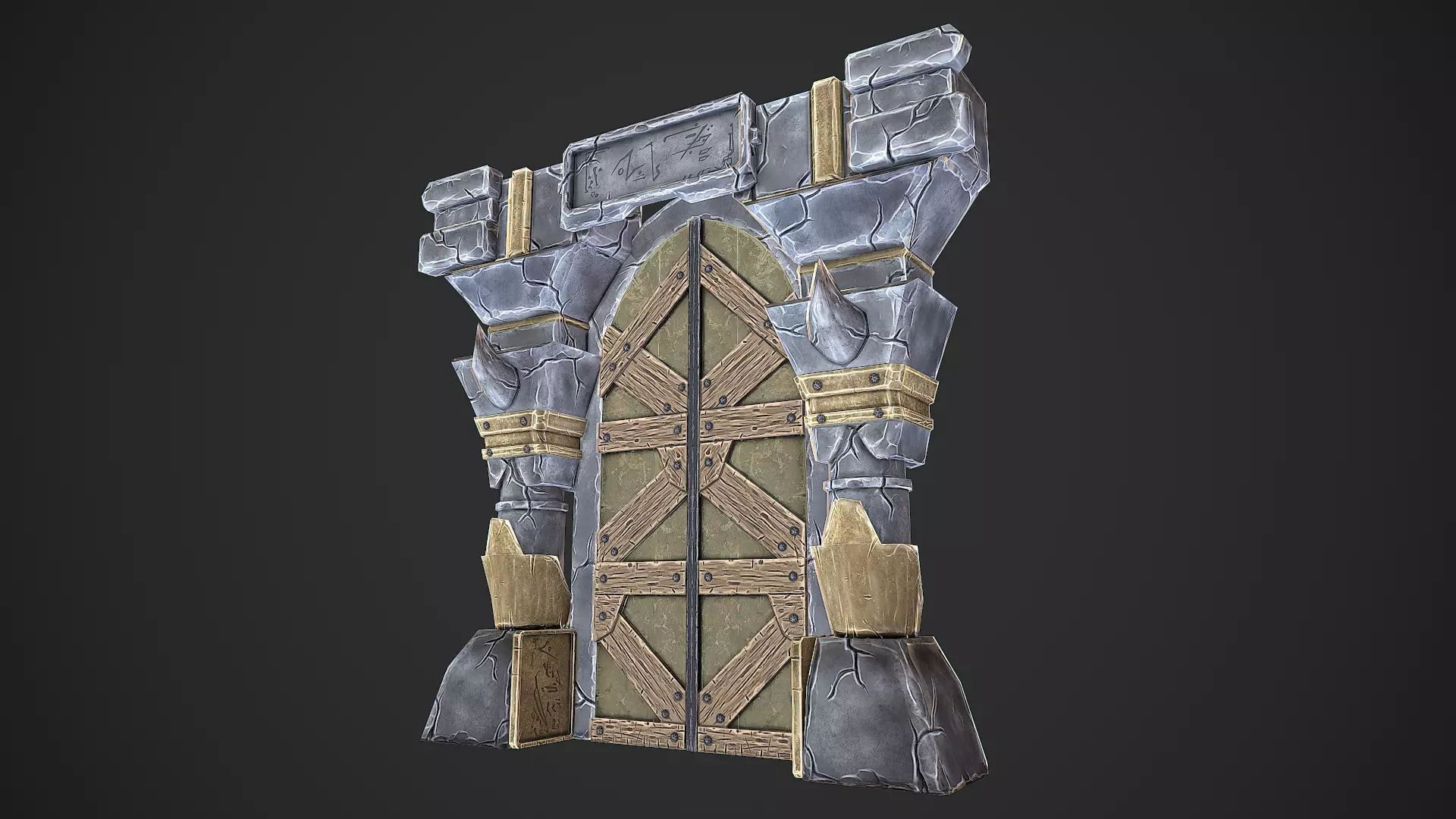 Dungeon Door stylized videogame asset Low-poly 3D model_0