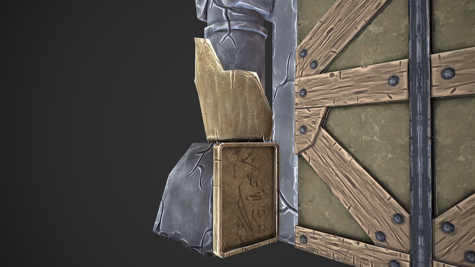 Dungeon Door stylized videogame asset Low-poly 3D model_4