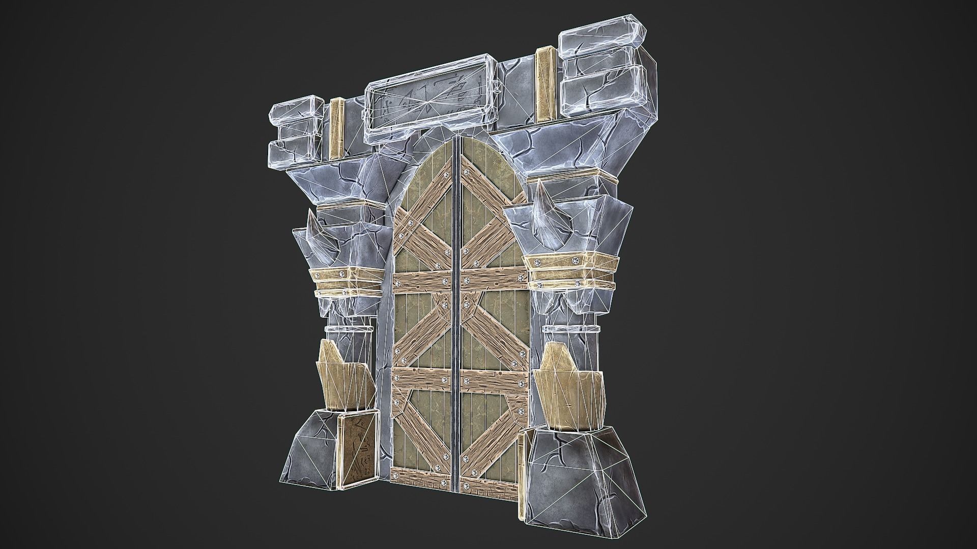 Dungeon Door stylized videogame asset Low-poly 3D model_2