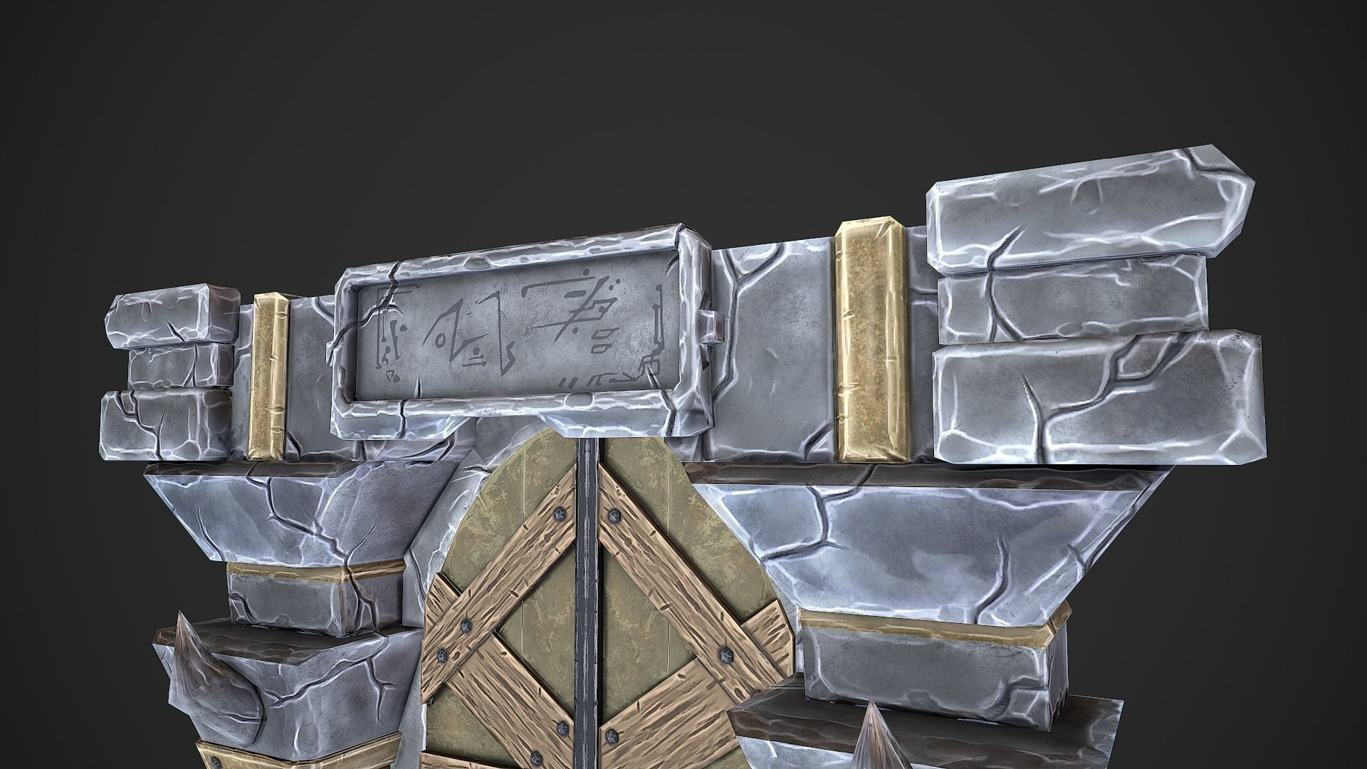Dungeon Door stylized videogame asset Low-poly 3D model_3