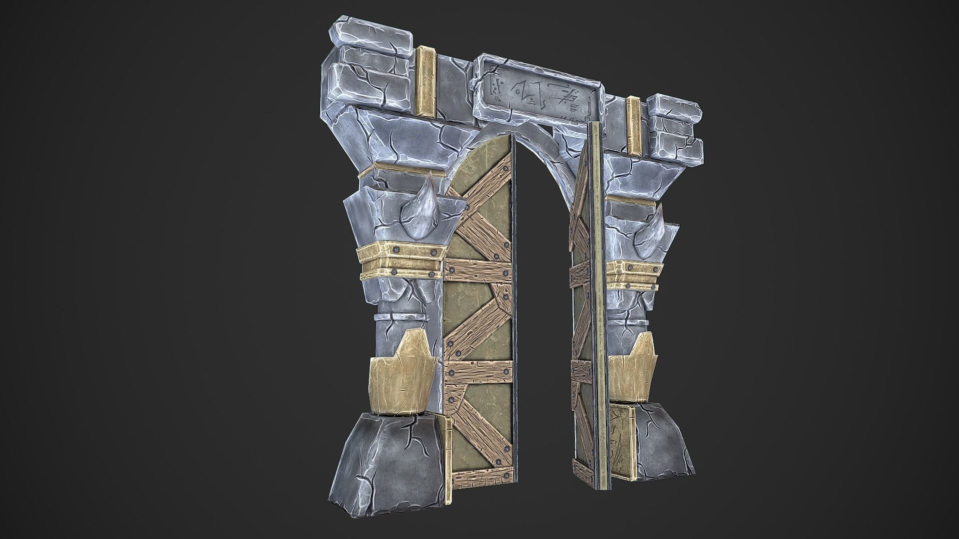 Dungeon Door stylized videogame asset Low-poly 3D model_1