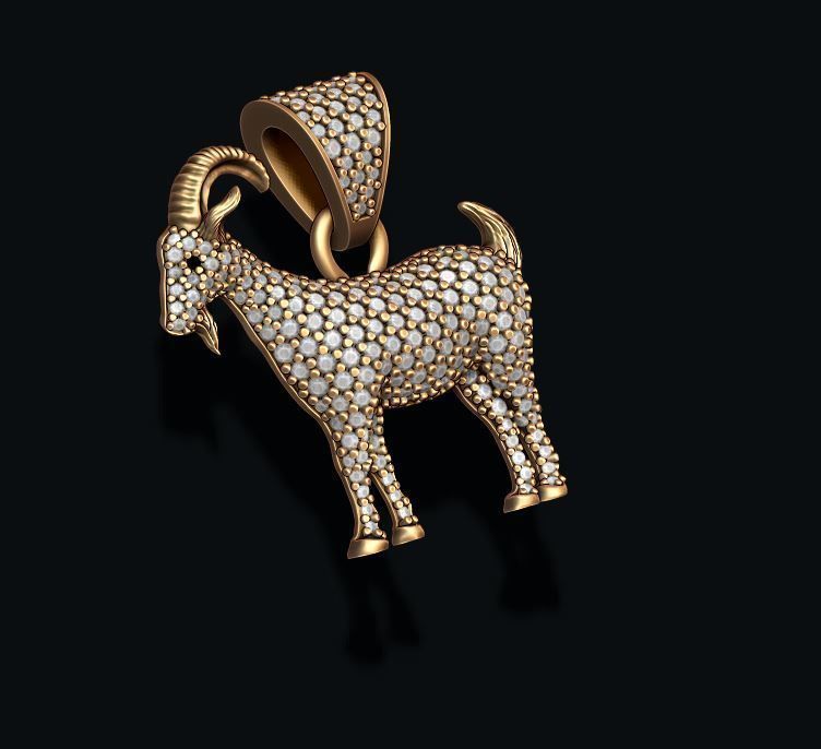 Goat pendant with gems 3D print model_5
