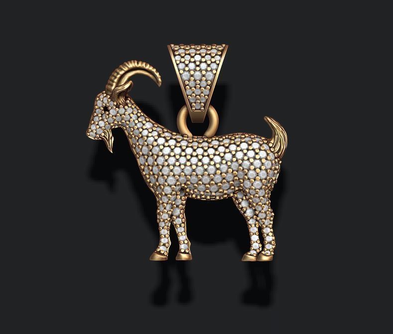 Goat pendant with gems 3D print model_4