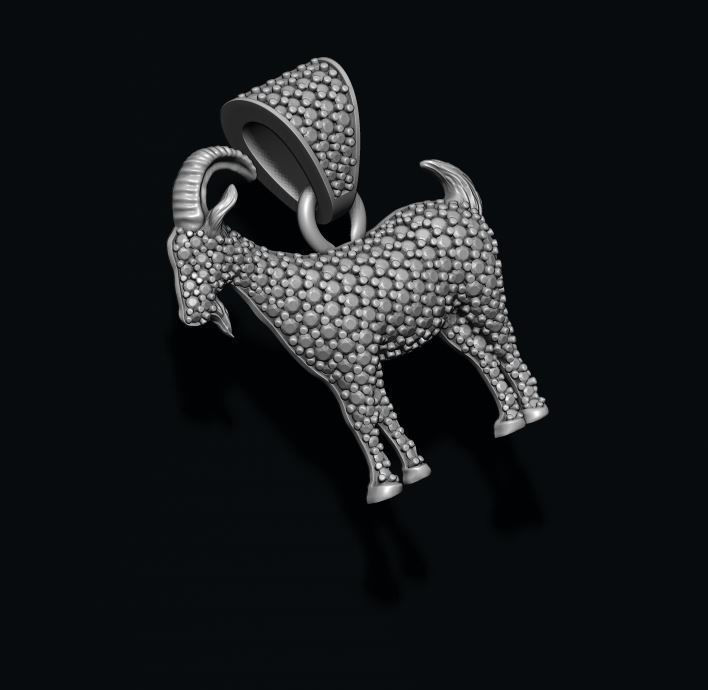 Goat pendant with gems 3D print model_3