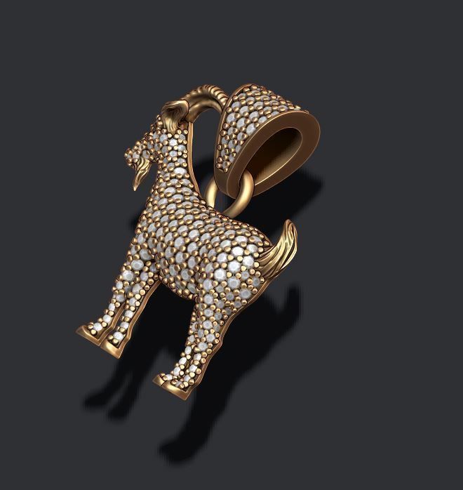Goat pendant with gems 3D print model_7
