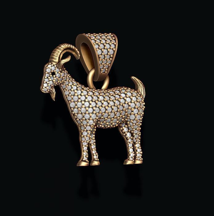Goat pendant with gems 3D print model_8