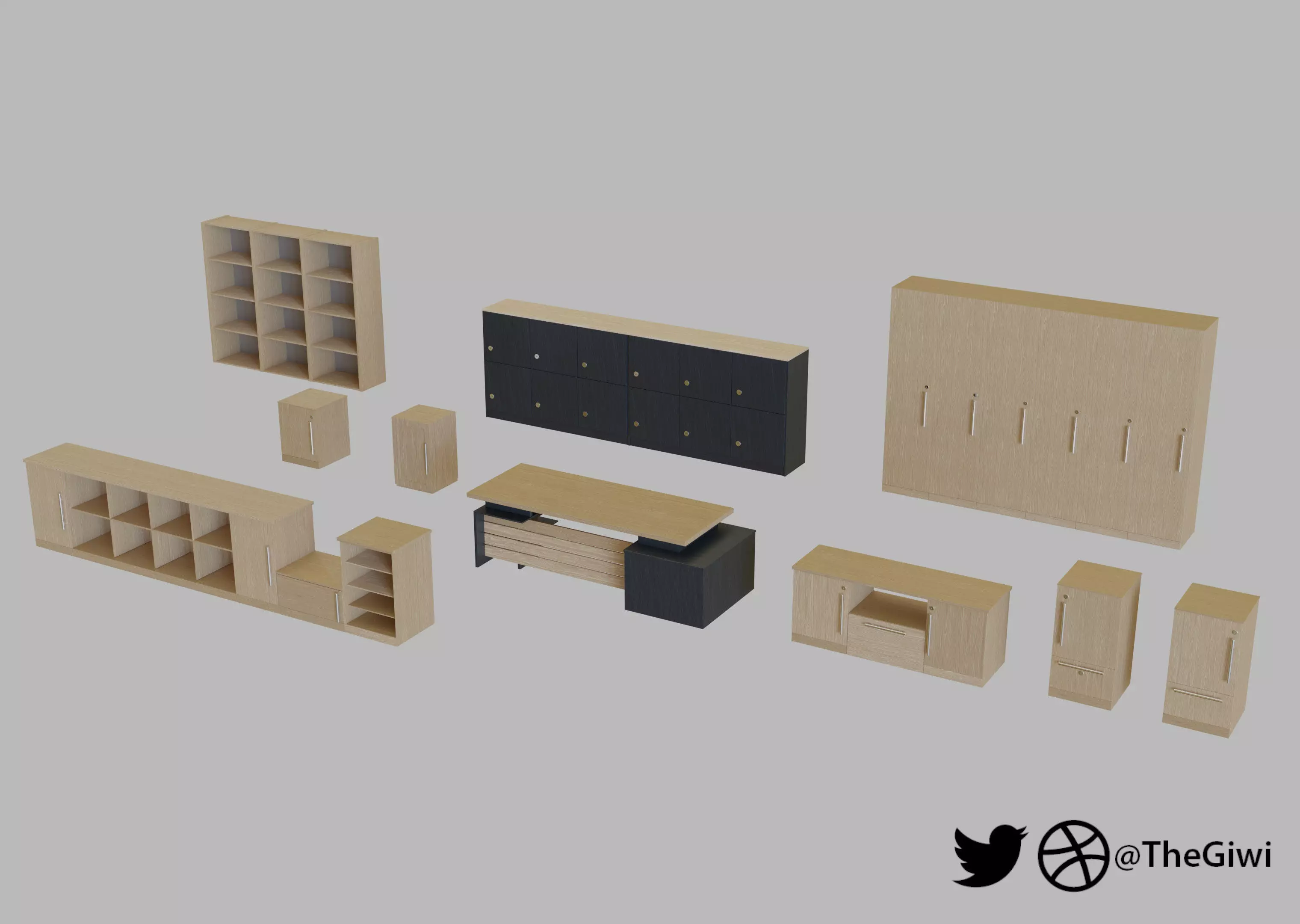 Cupboard and desk collection 3D model_0