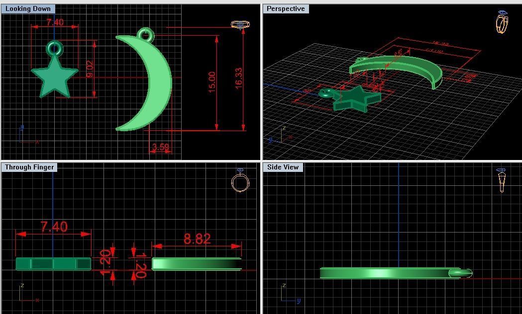 Pendant Month and star elements  3D print model_2