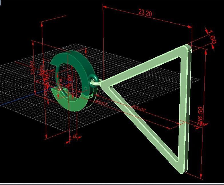 Triangular earrings with pendant 3D print model_6