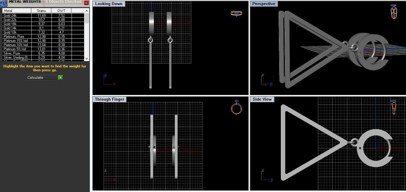 Triangular earrings with pendant 3D print model_7