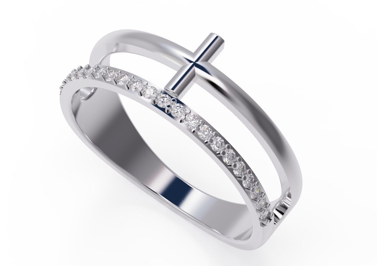 Diamond ring with a cross  3D print model_1