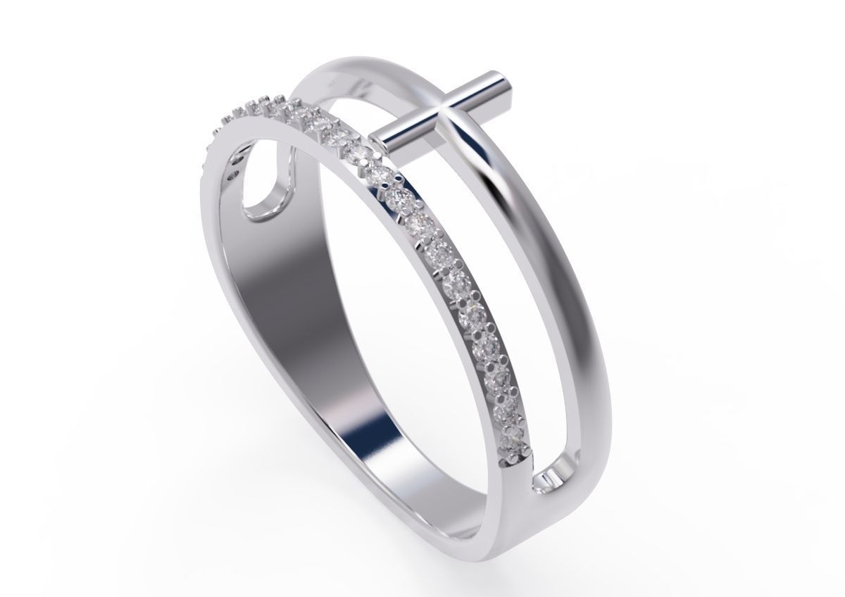Diamond ring with a cross  3D print model_2