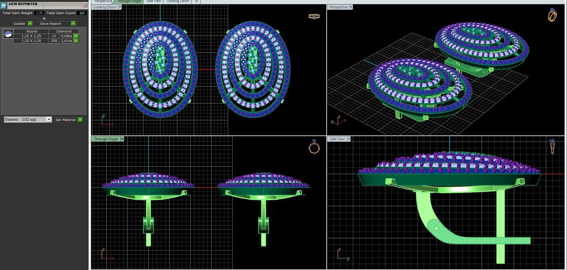 Jewelry set rose gold plated diamond pendant 3D print model_7