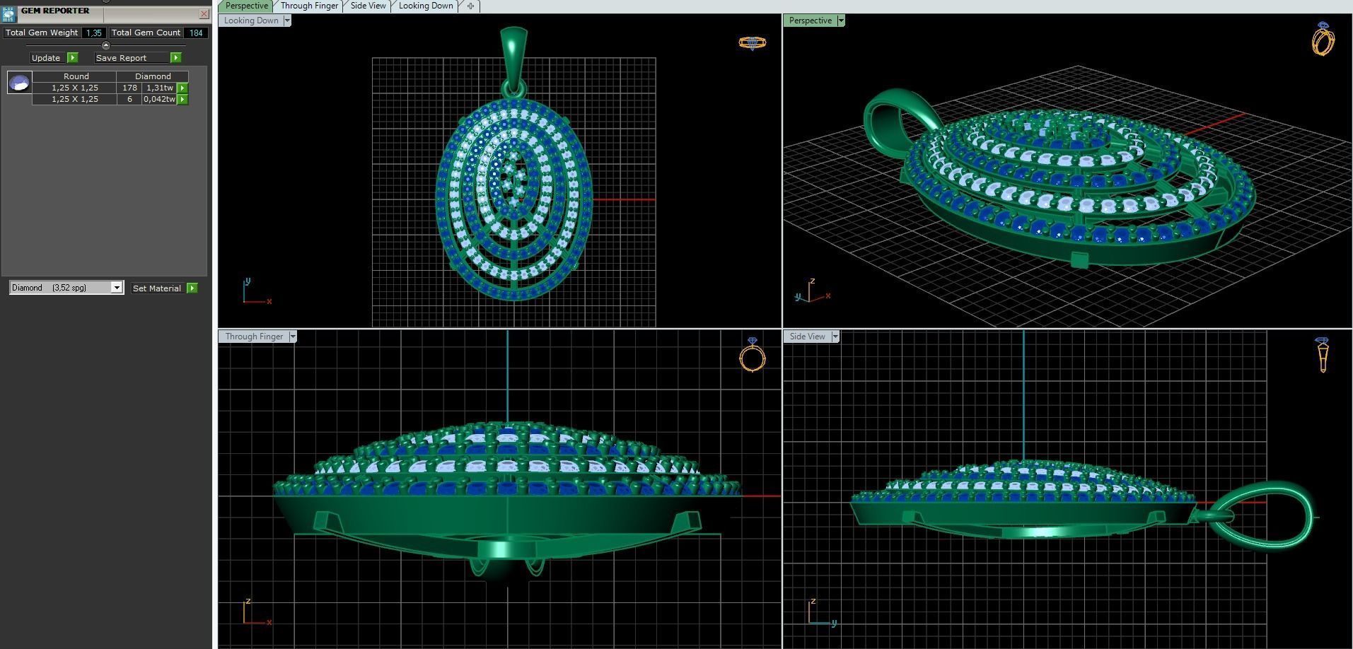 Jewelry set rose gold plated diamond pendant 3D print model_15