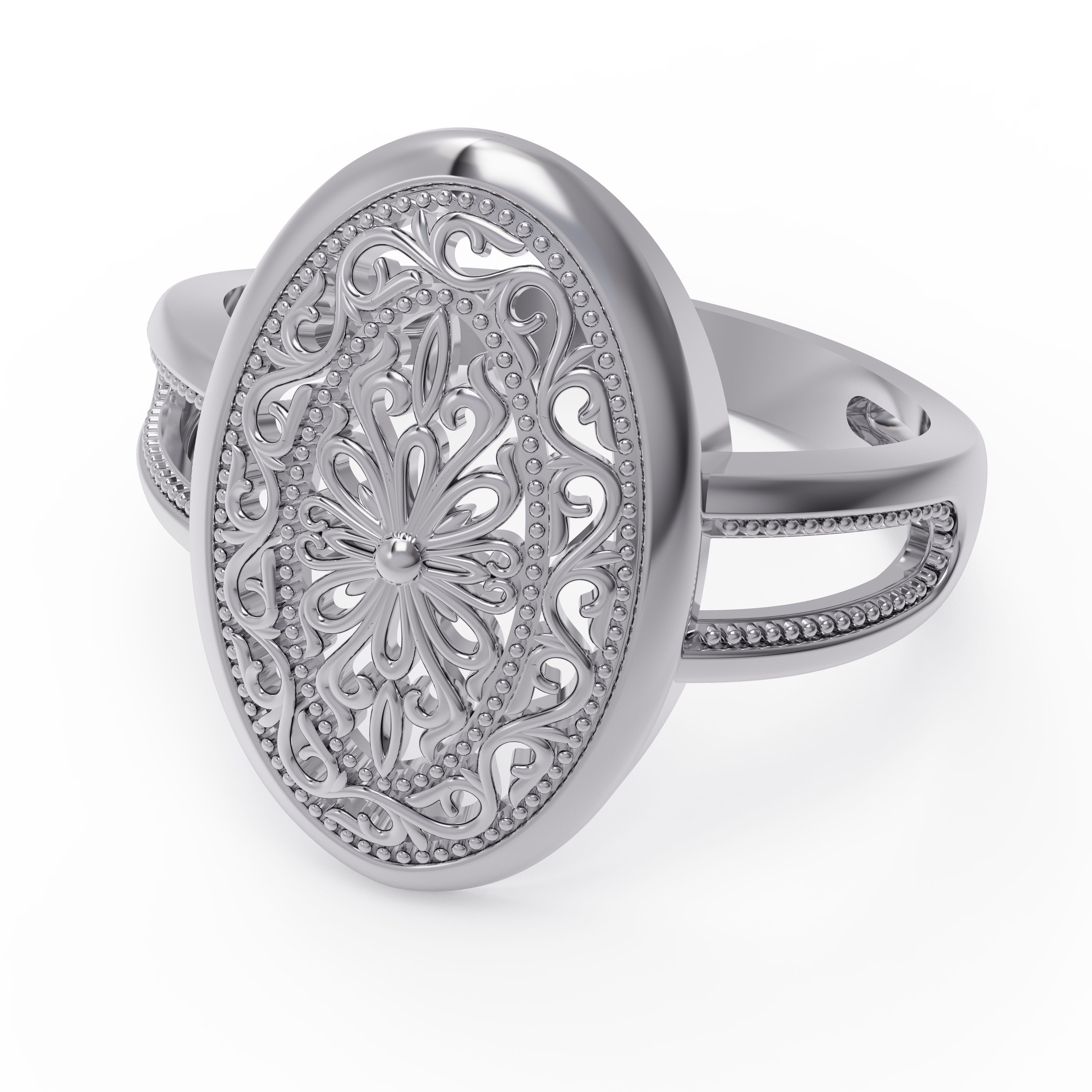 Jewelry set sterling silver ring with ornate design 3D print model_4