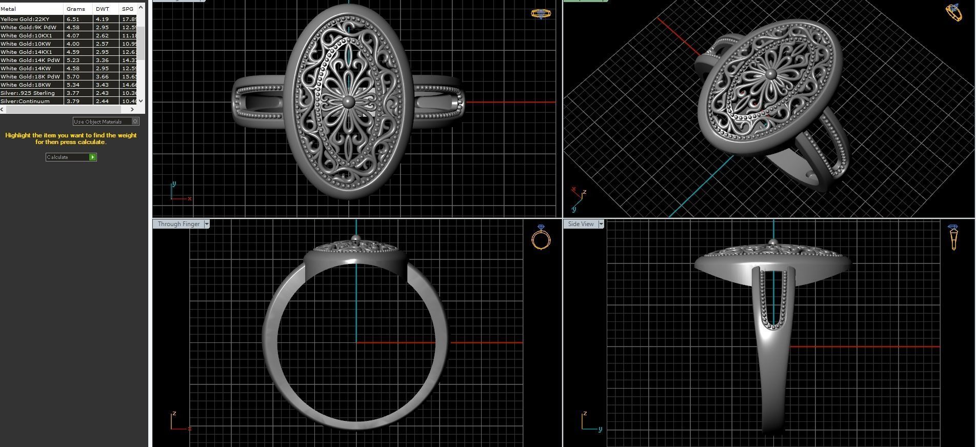 Jewelry set sterling silver ring with ornate design 3D print model_5