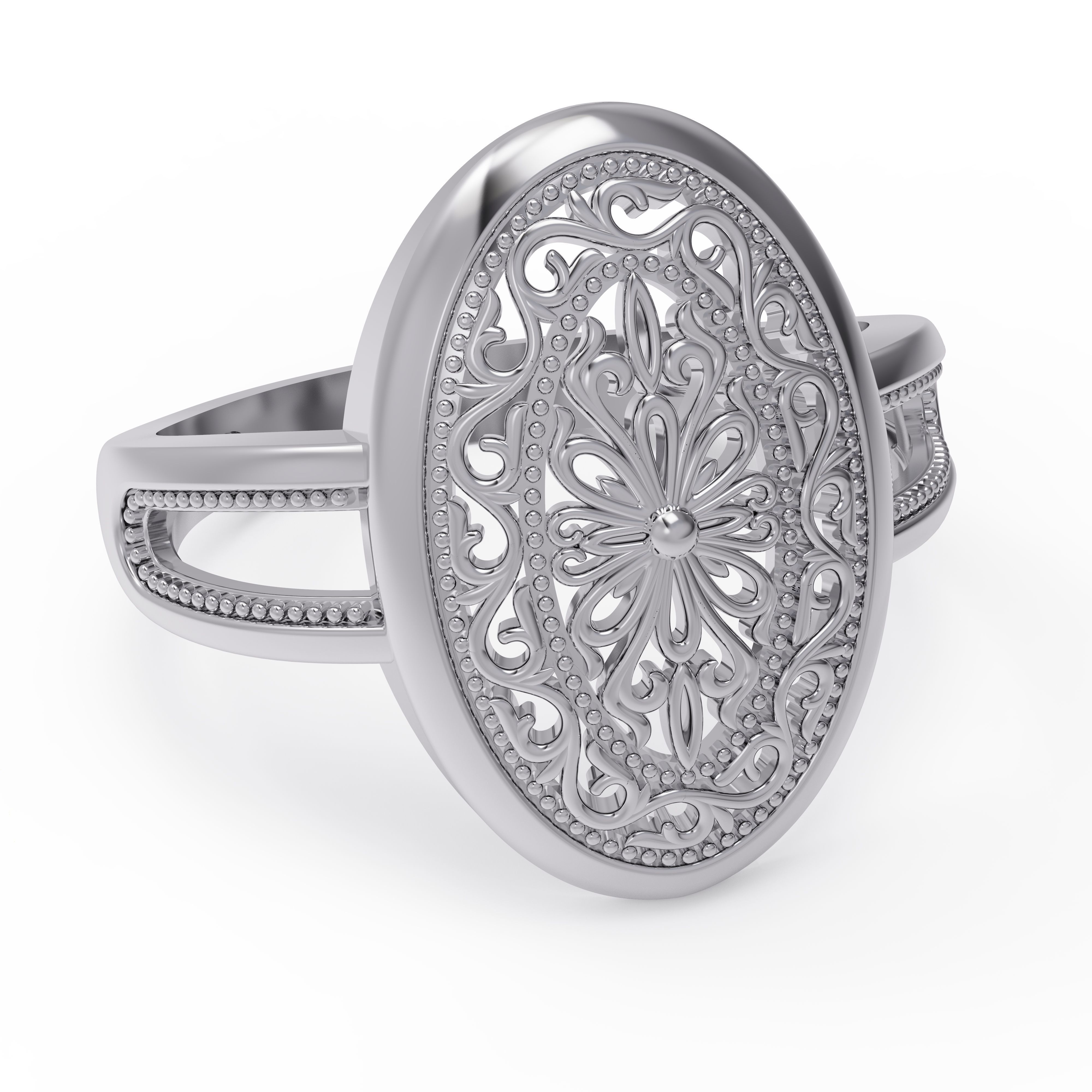 Jewelry set sterling silver ring with ornate design 3D print model_2