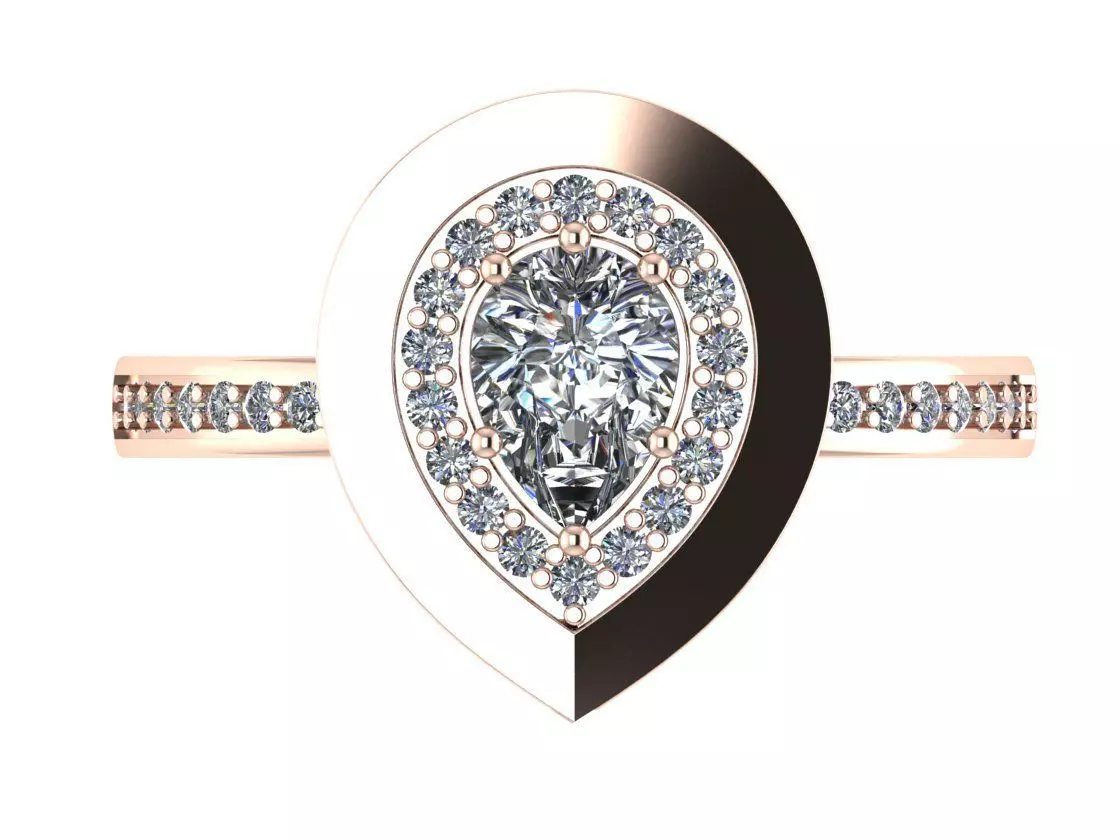 Jewelry set pear shaped diamond engagement ring in rose gold 3D print model