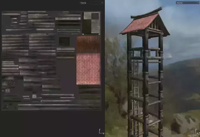 Asian Medieval Watchtower Low-poly 3D model