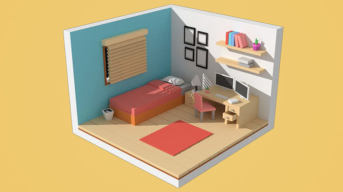 Low-poly Cartoon Bedroom Pack Low-poly 3D model
