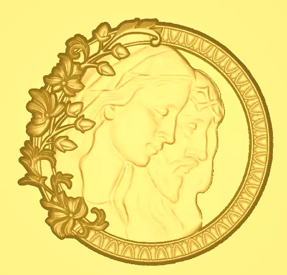 jesus and holy mary in a circle frame 3D print model_0