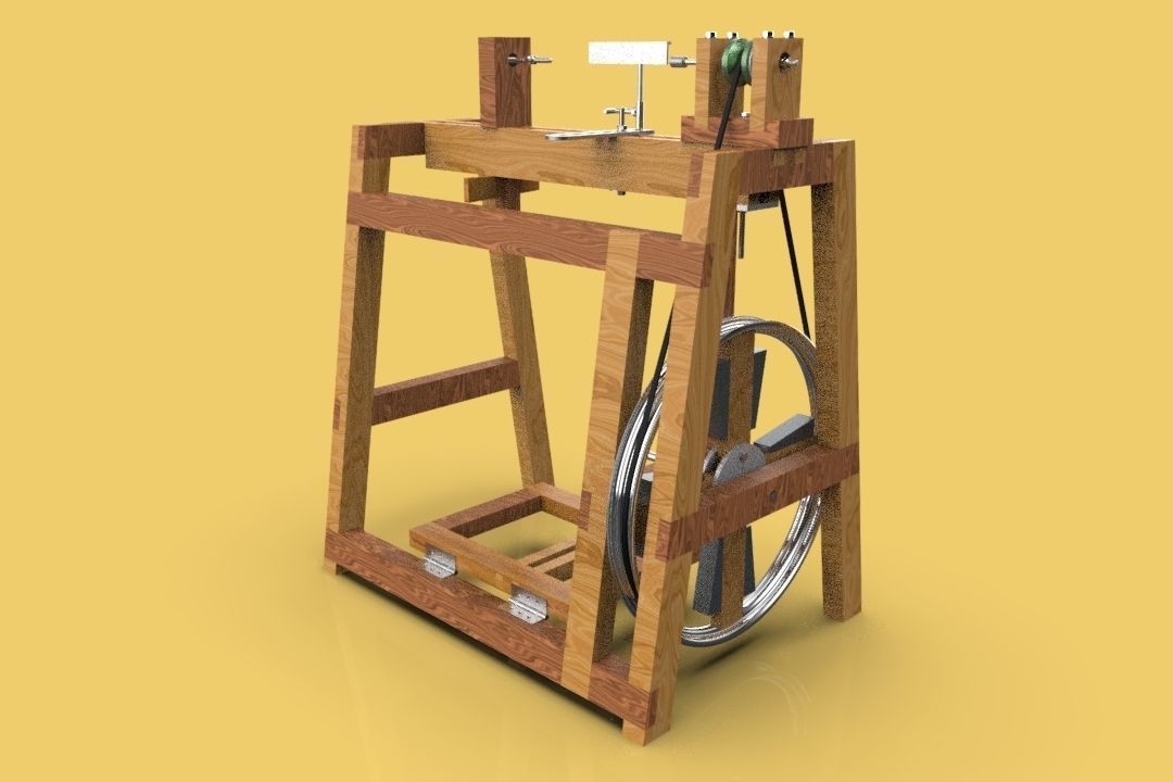 TREADLE LATHE MACHINE WOODWORKING 3D model_16