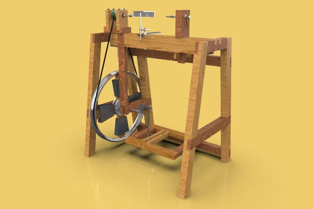 TREADLE LATHE MACHINE WOODWORKING 3D model_4