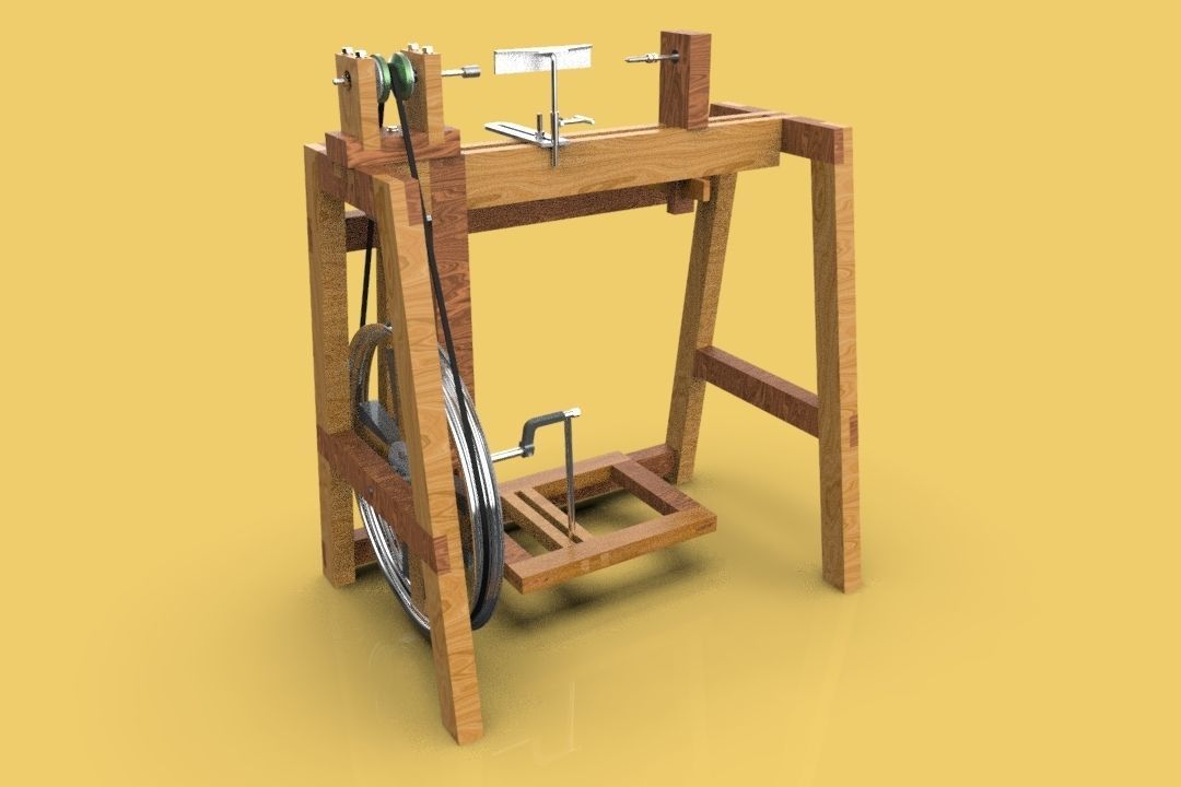 TREADLE LATHE MACHINE WOODWORKING 3D model_1