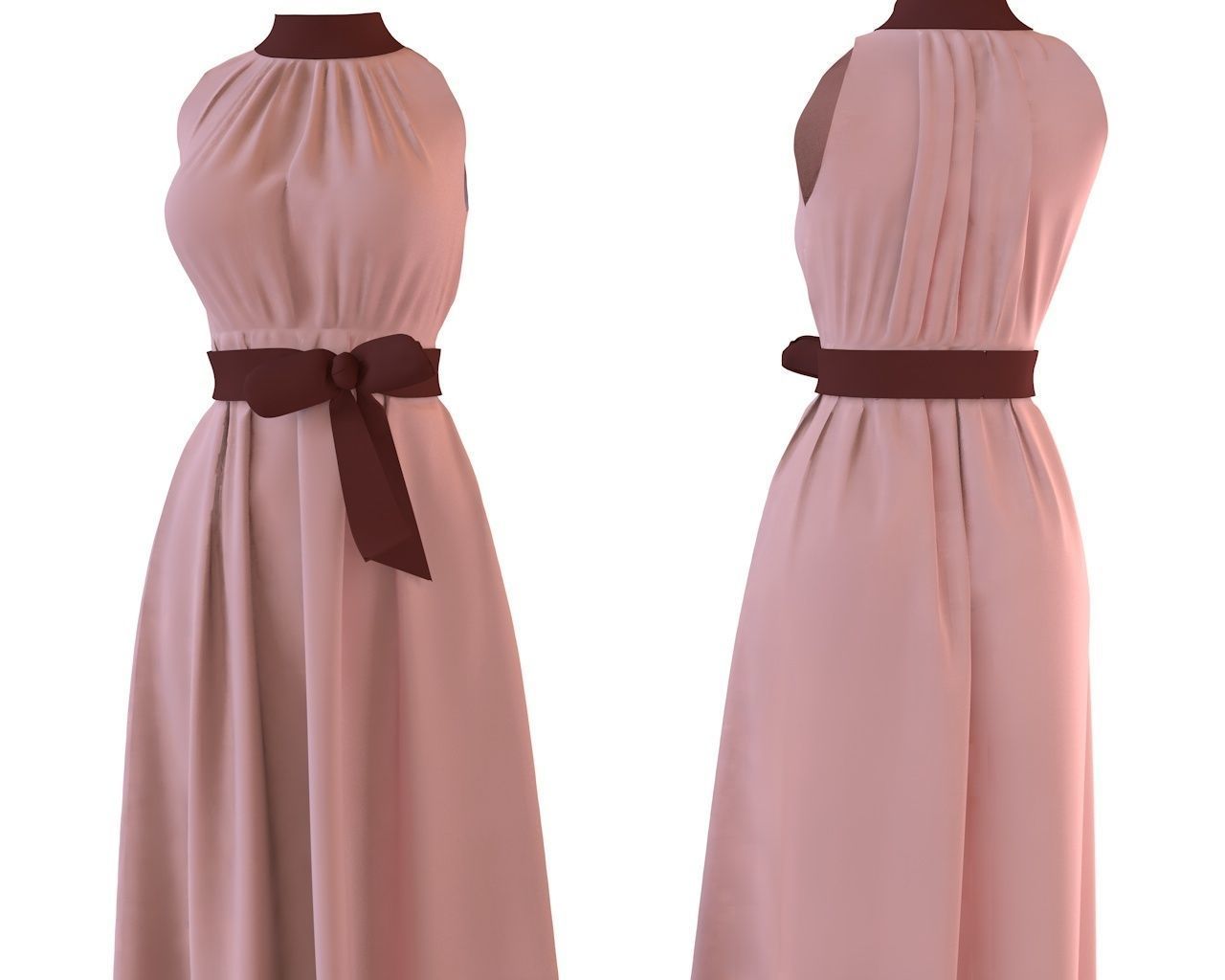 Stylish Designer Maxi Women dress with Bow 3D model  3D model_4