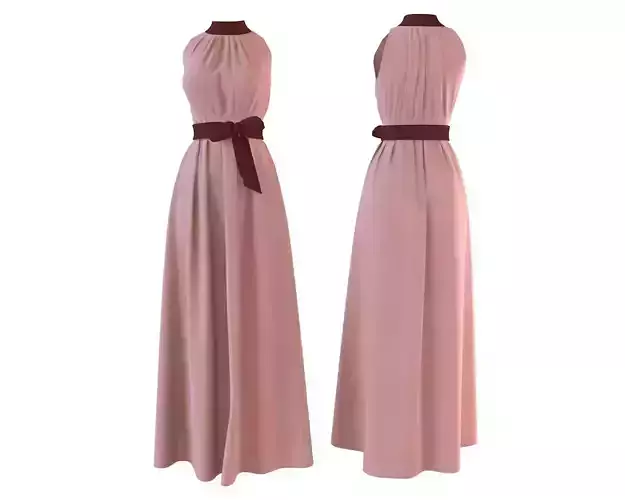Stylish Designer Maxi Women dress with Bow 3D model  3D model