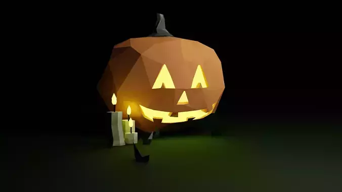 Pumpkin Low Poly polygonal with candle