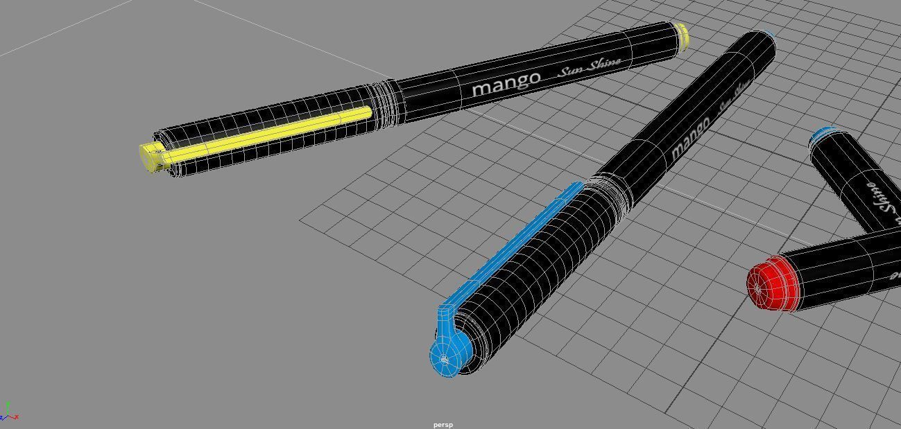 Pens 3D Model three different colored 3D model_1