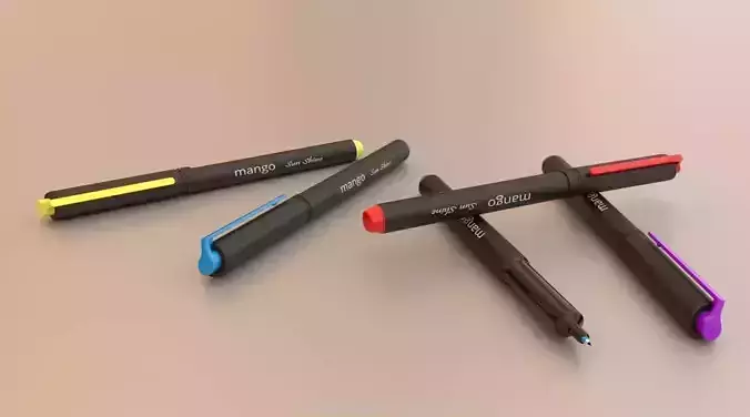 Pens 3D Model three different colored