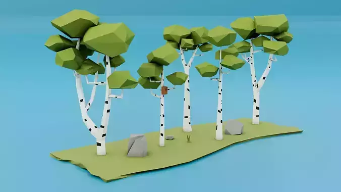 Low Poly Birches three birch trees
