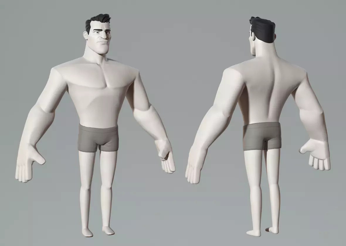 Cartoon male character base mesh Low-poly 3D model_0
