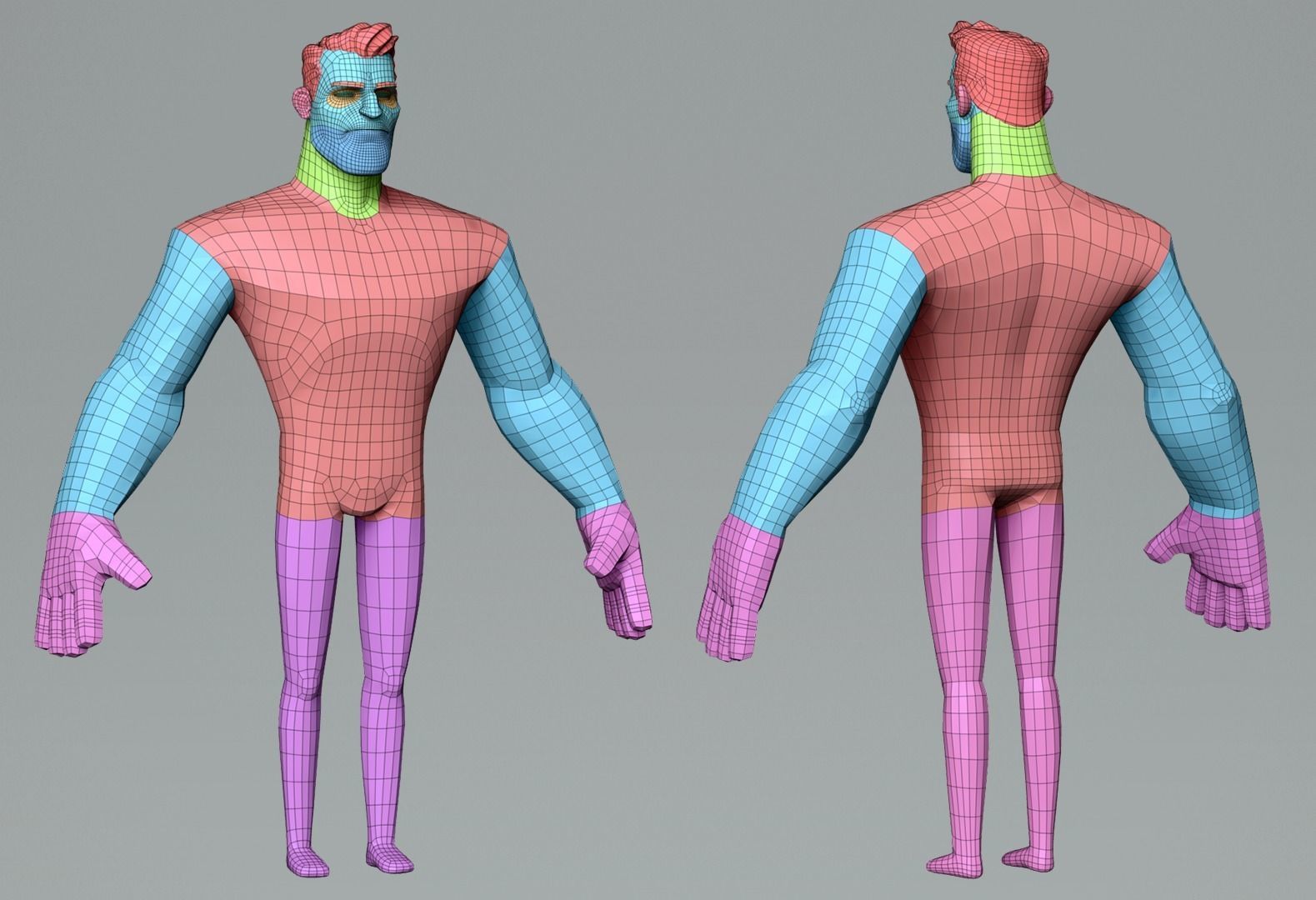 Cartoon male character base mesh Low-poly 3D model_9