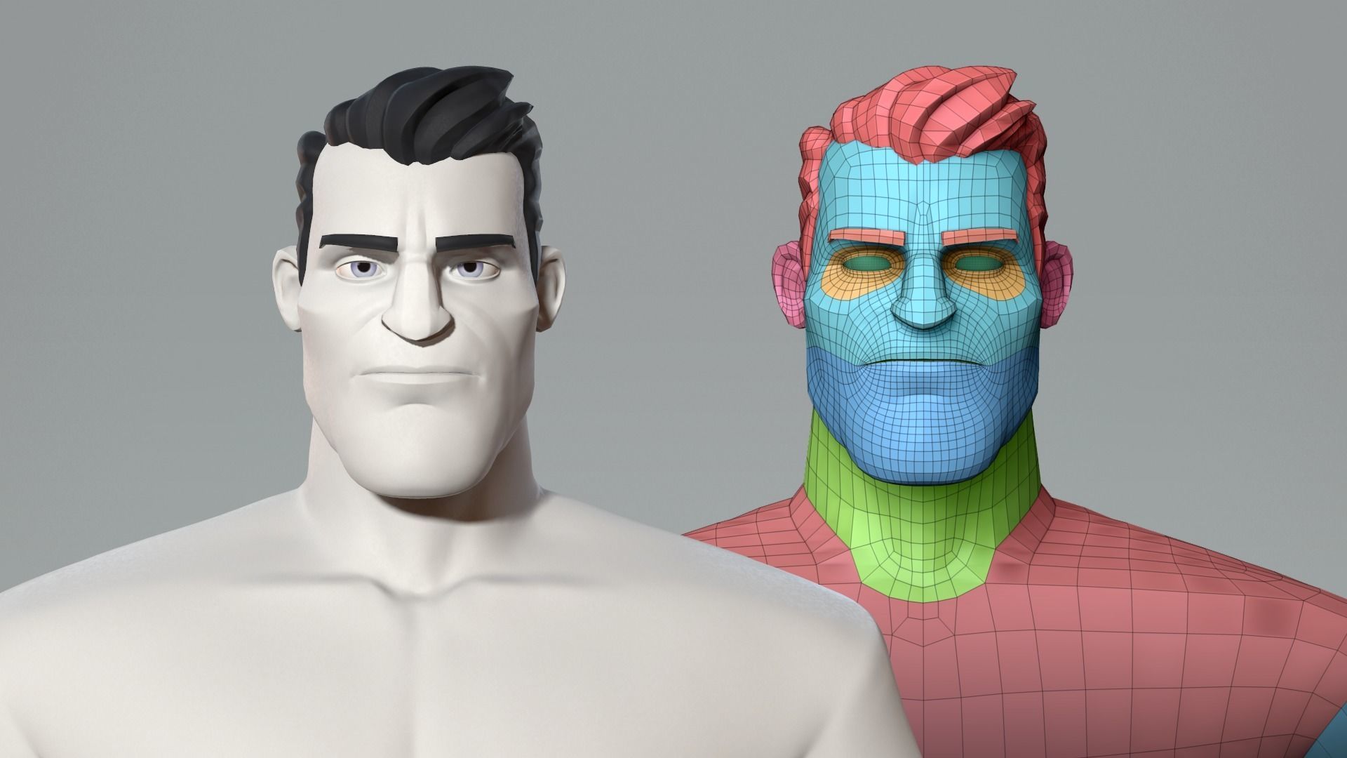 Cartoon male character base mesh Low-poly 3D model_2