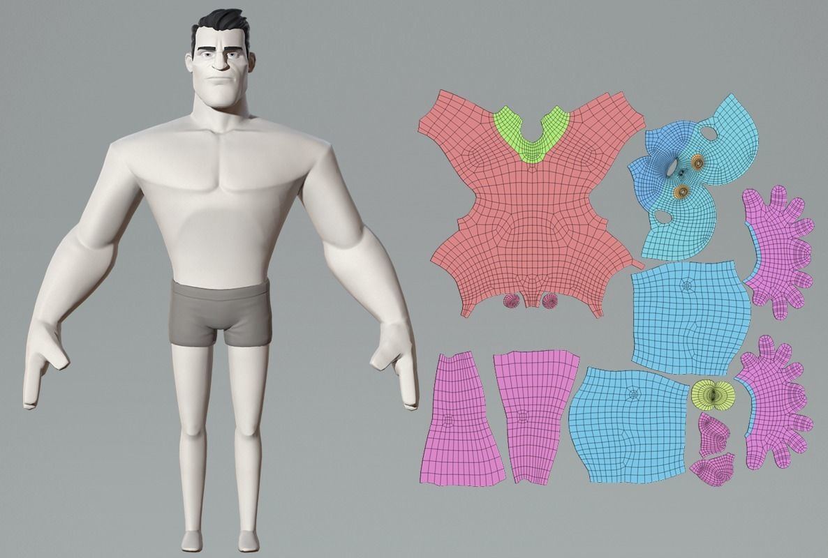 Cartoon male character base mesh Low-poly 3D model_10