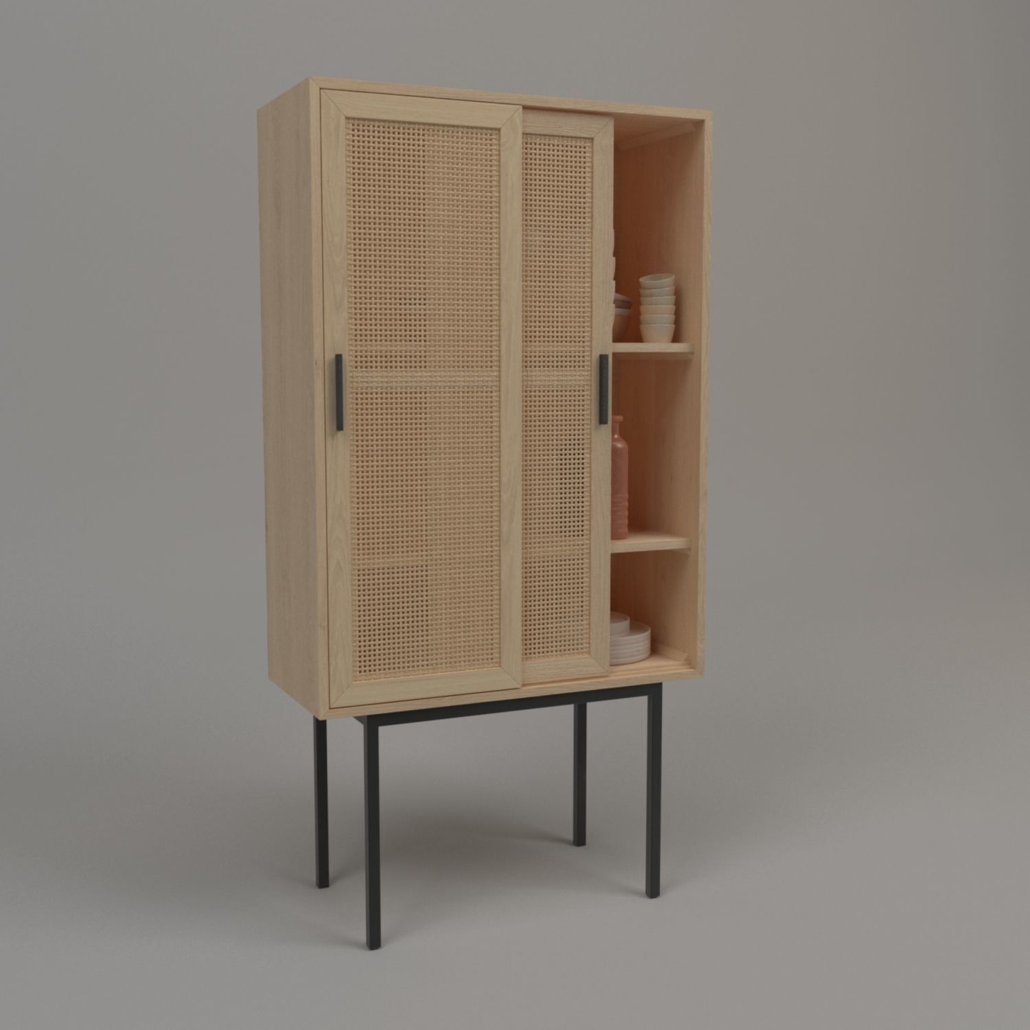 Closet-1101 wooden cabinet with shelves and drawers 3D model_1