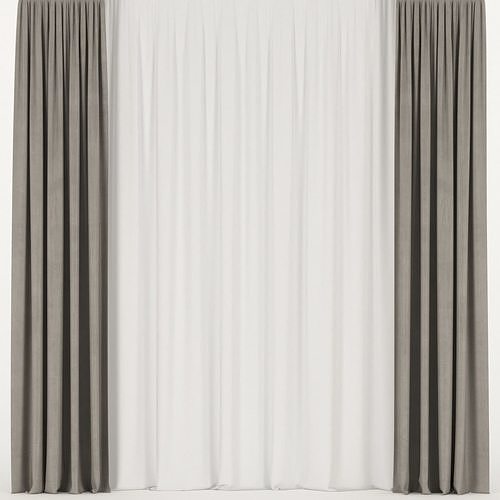 Brown curtains with tulle 3D model