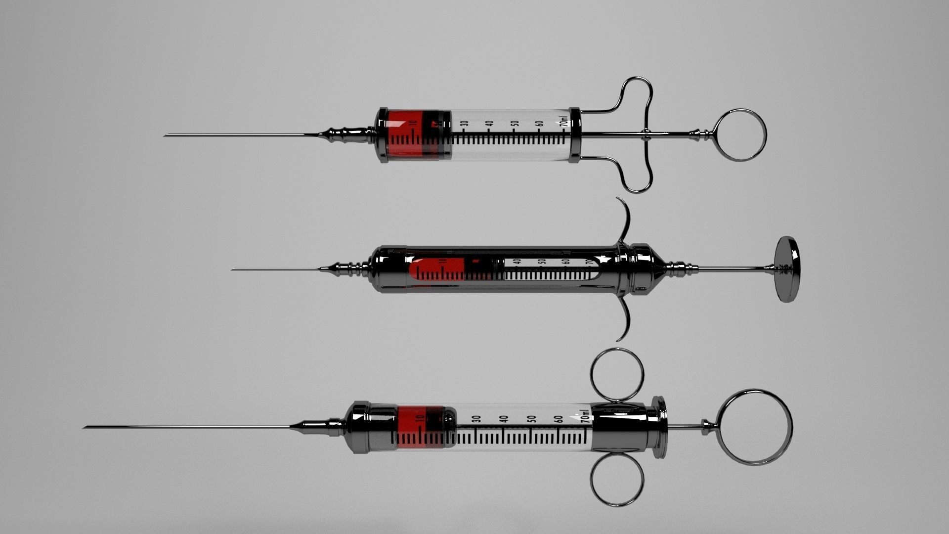 Syringe three medical syringes 3D model_2