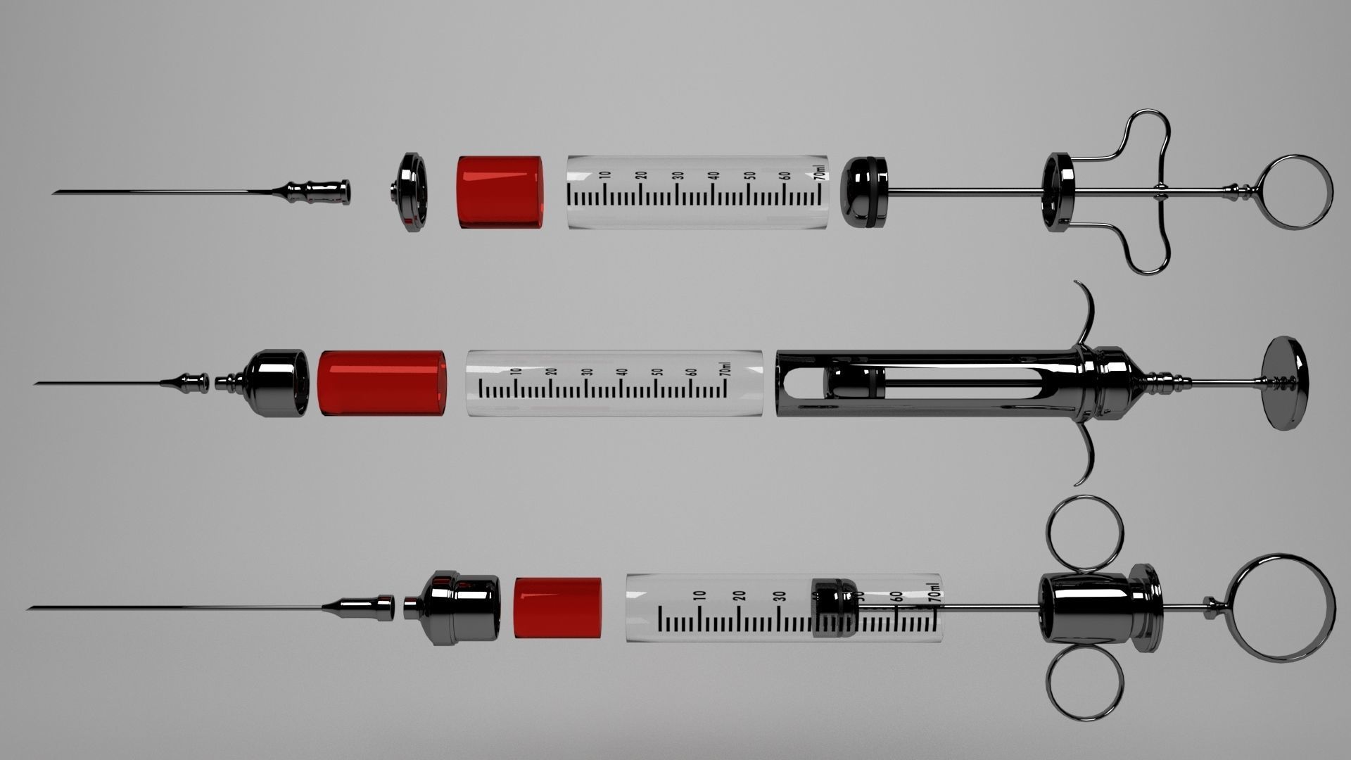 Syringe three medical syringes 3D model_5