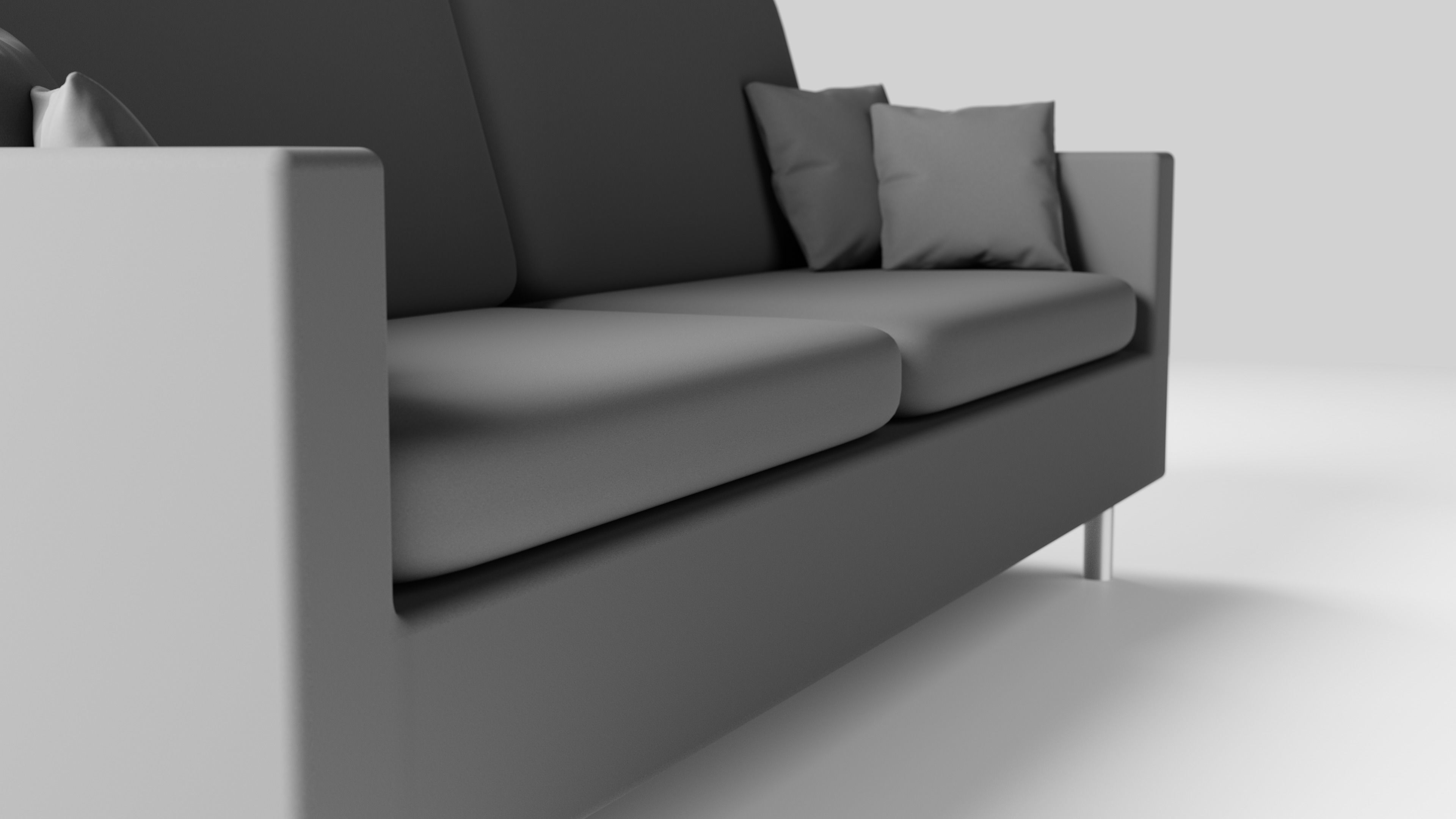 Realistic Grey Sofa Couch with Pillows 3D model_5