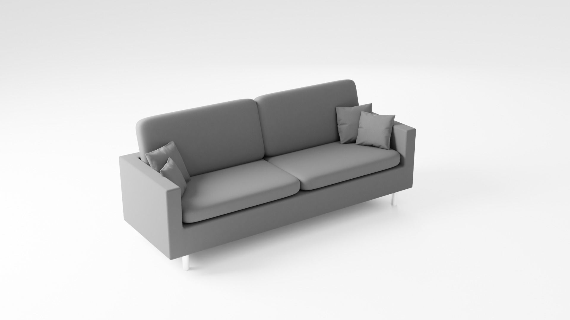 Realistic Grey Sofa Couch with Pillows 3D model_10