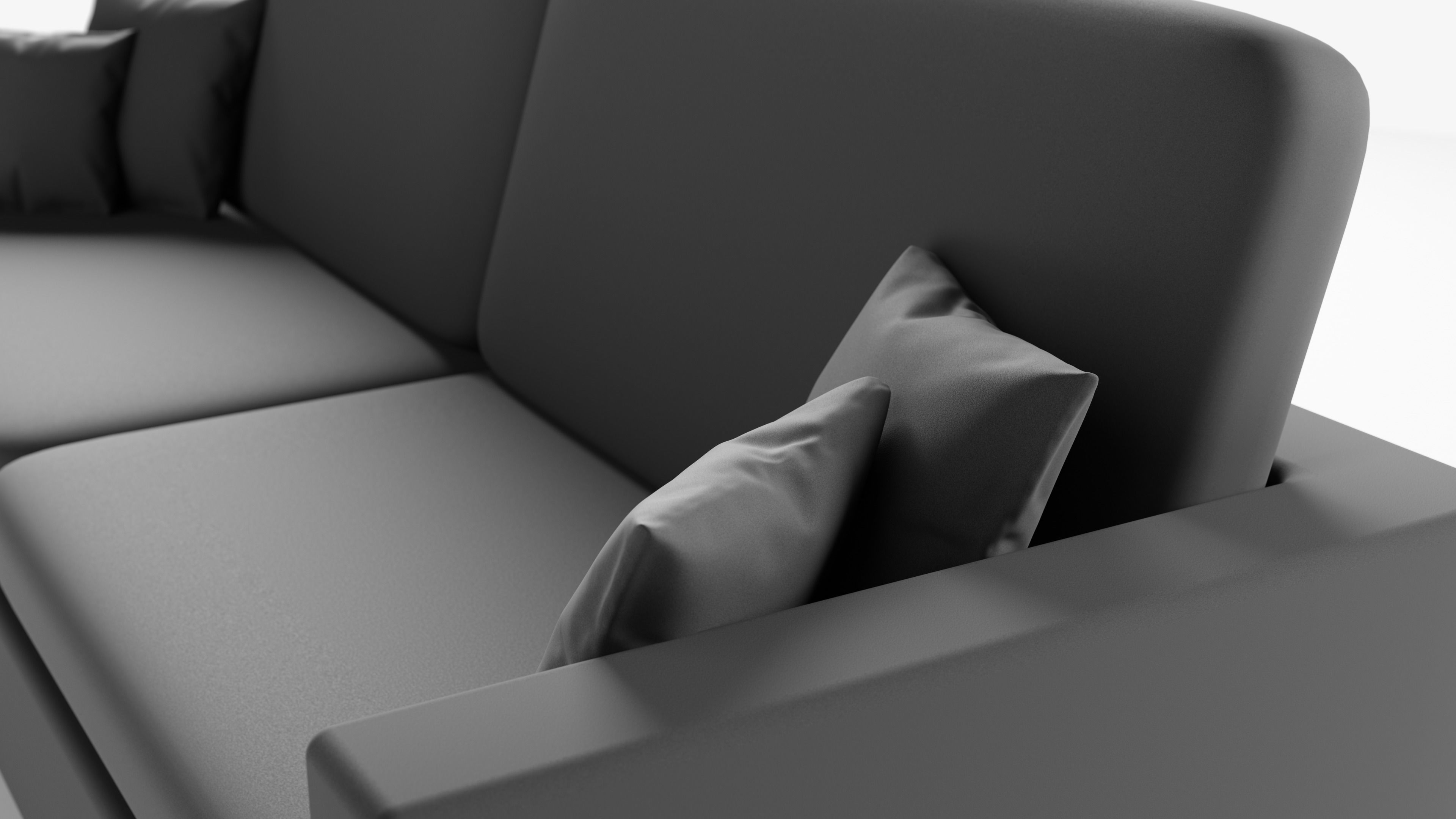 Realistic Grey Sofa Couch with Pillows 3D model_2