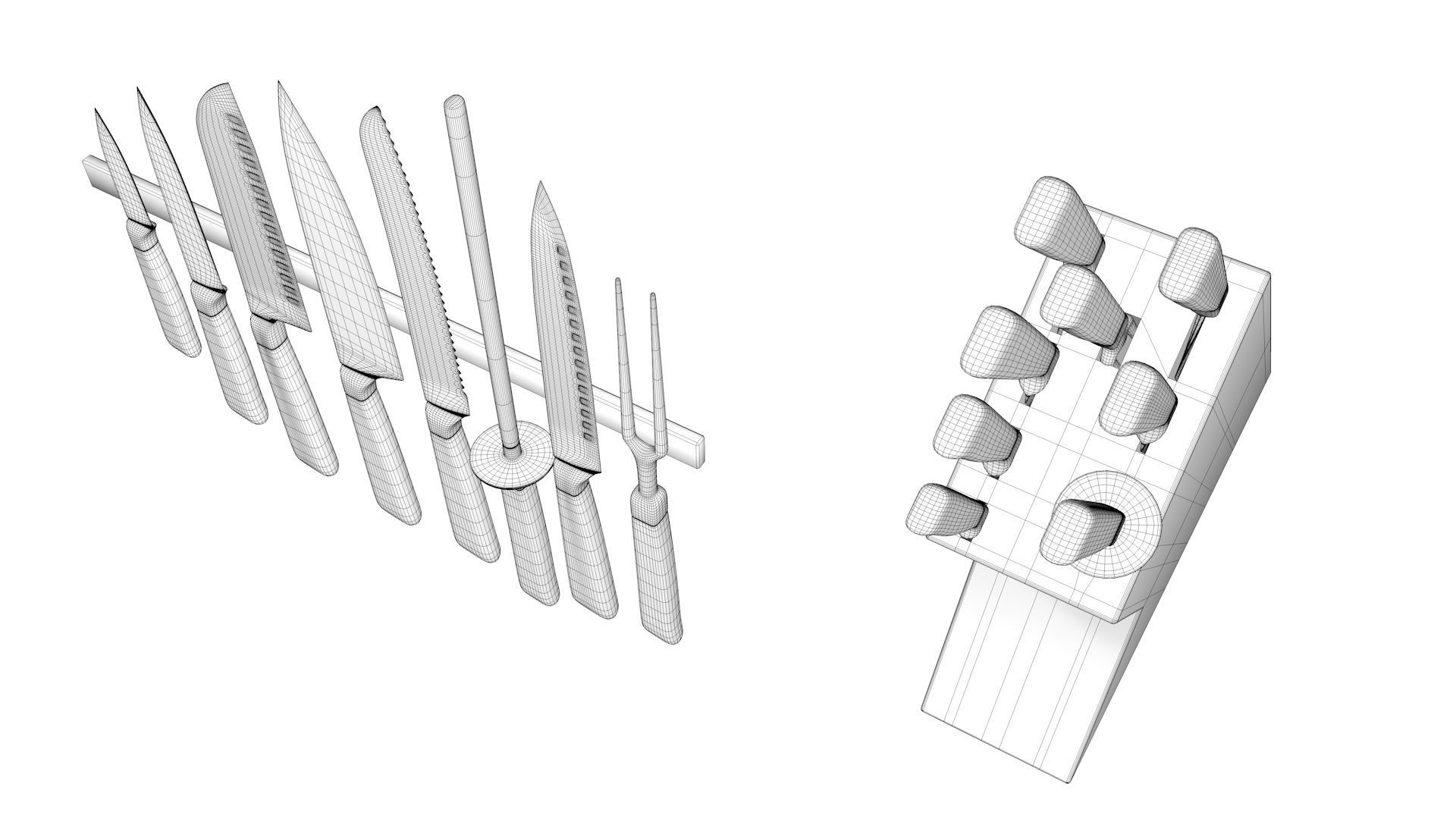 Knife set block with six knives in it 3D model_7