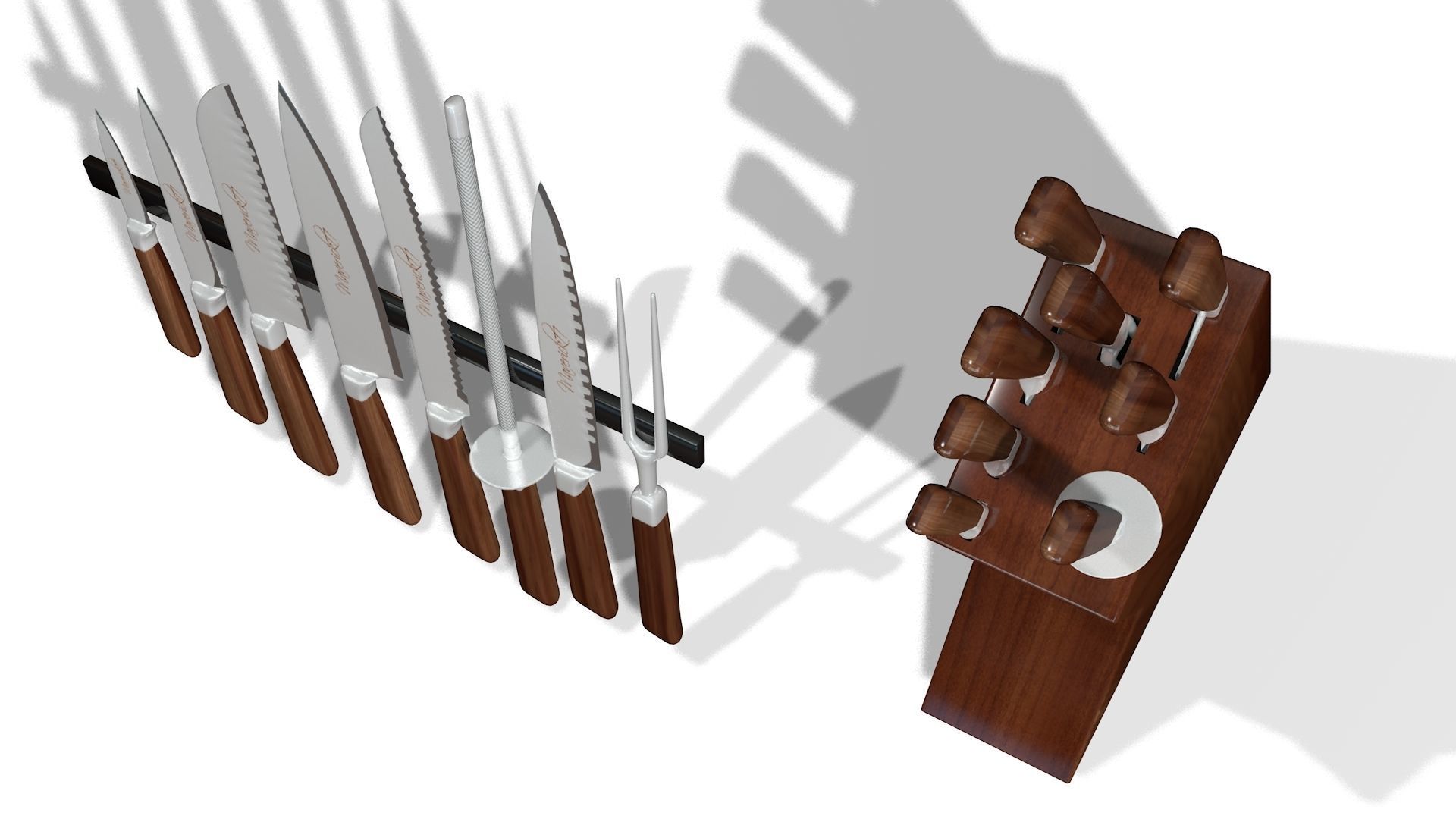 Knife set block with six knives in it 3D model_3