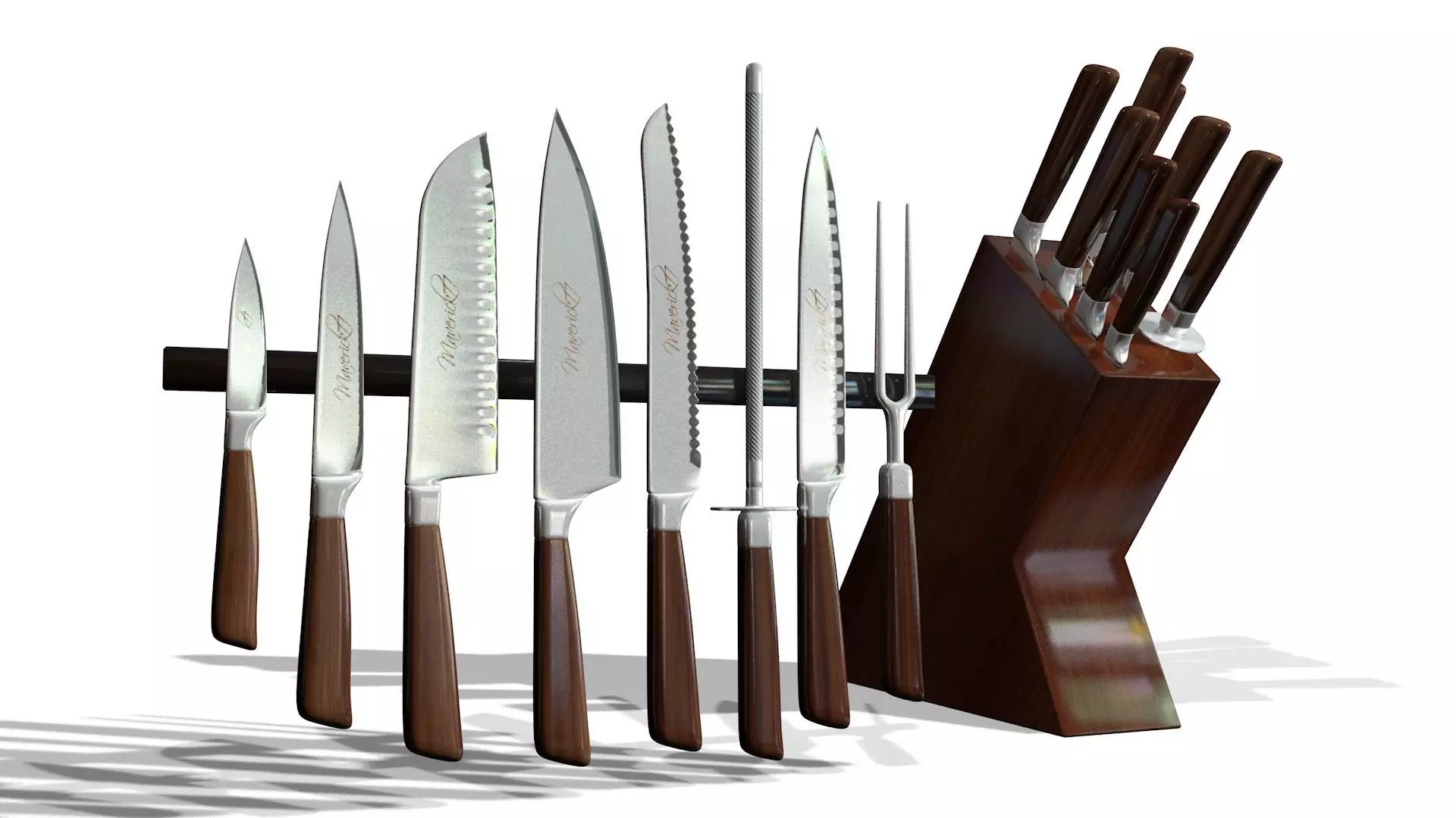 Knife set block with six knives in it 3D model_0